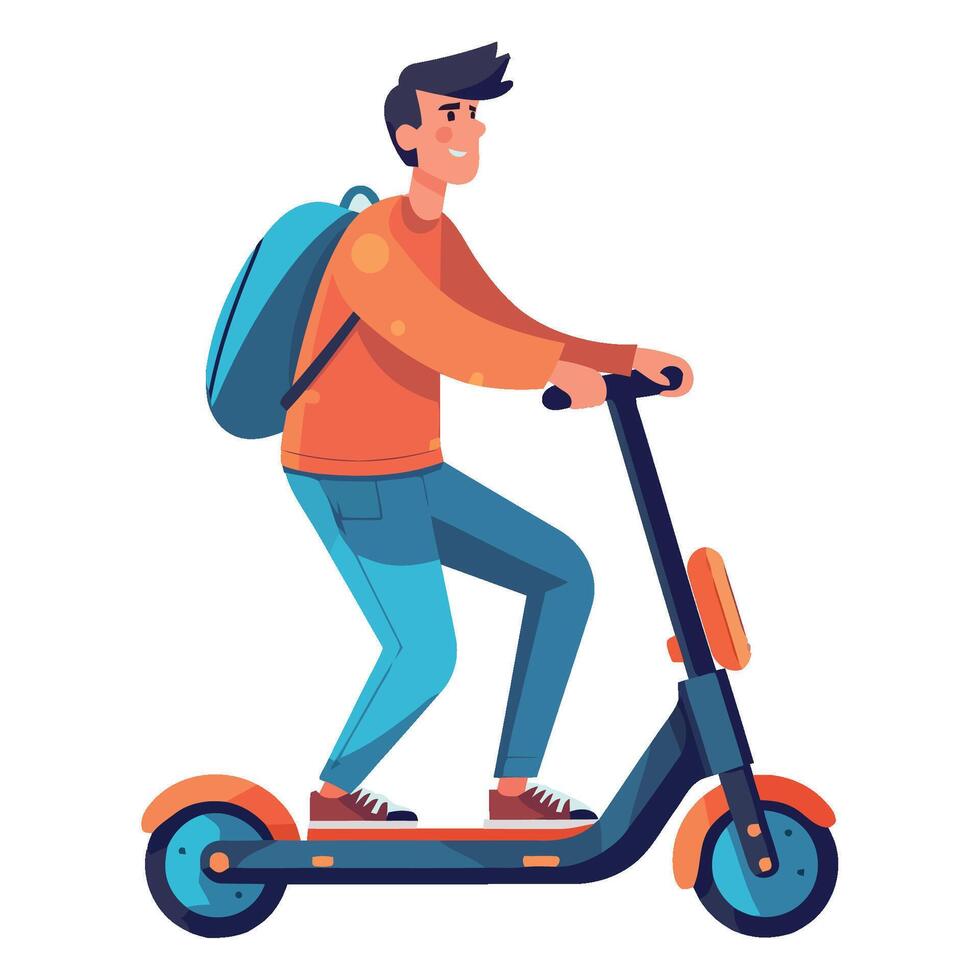 A man riding on an electric scooter vector