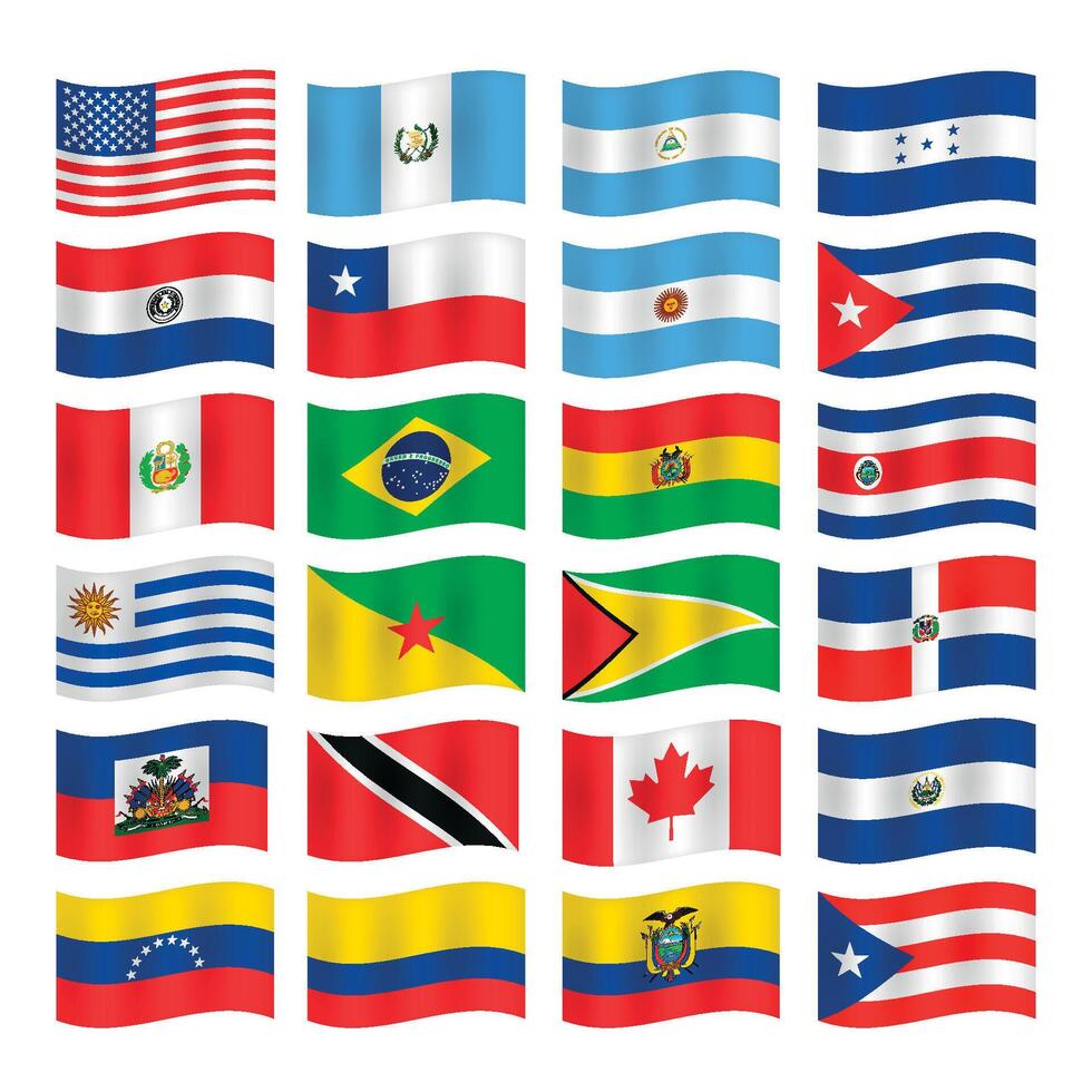 set of american flags vector