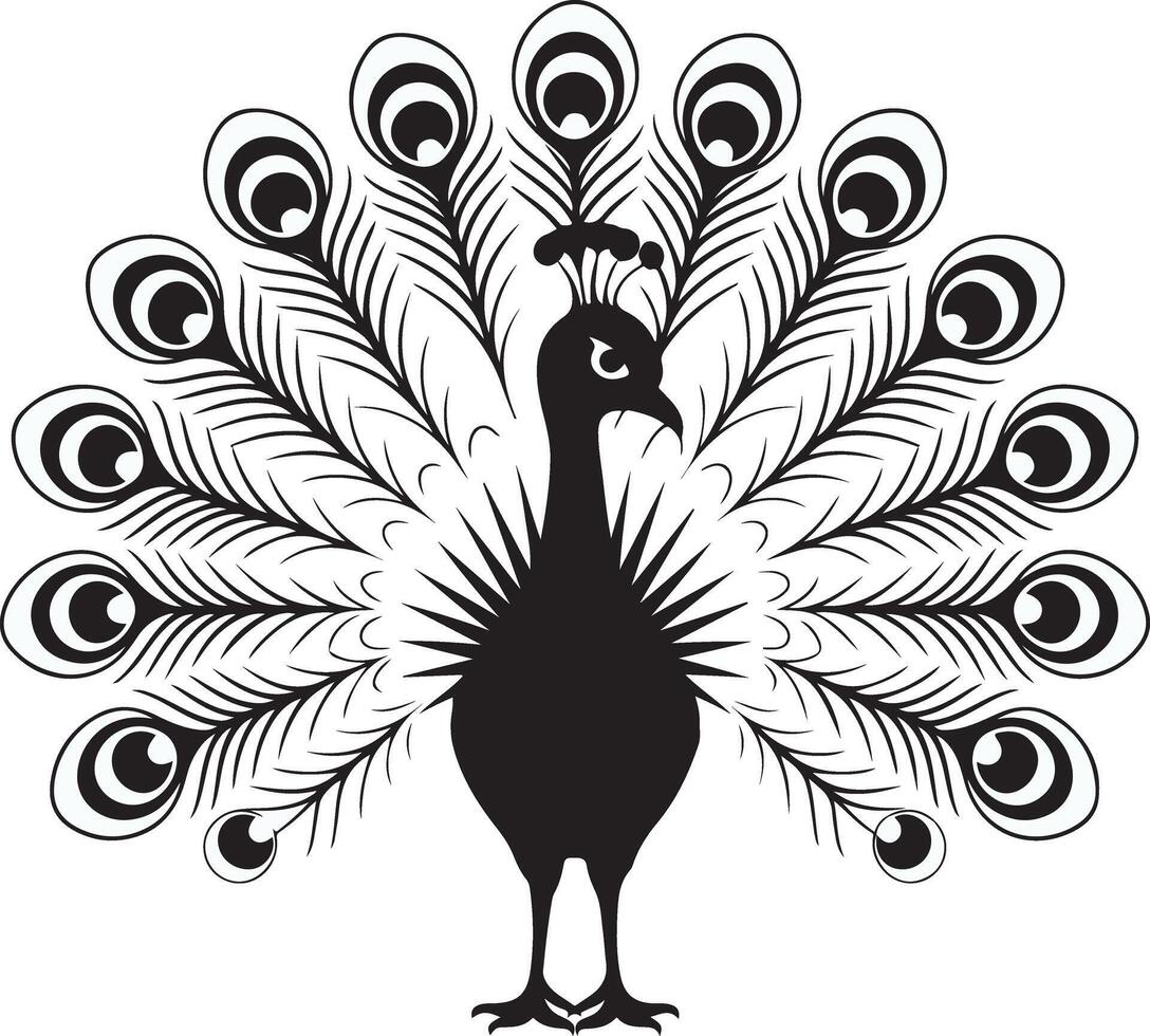 Peacock Silhouette with Smooth Elements and Clear Design, Black and White Peacock Logo and Silhouette Designs vector