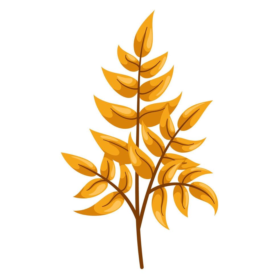 Yellow autumn branch with leaves. Cartoon flat illustration vector