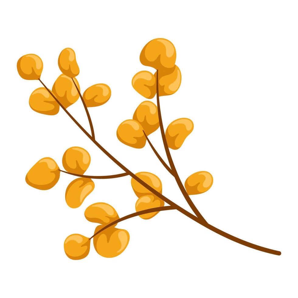 Yellow twig with leaves. Cartoon flat illustration vector