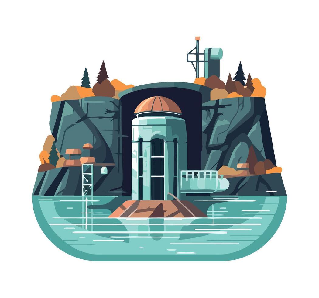 A cartoon illustration of a building on a cliff vector