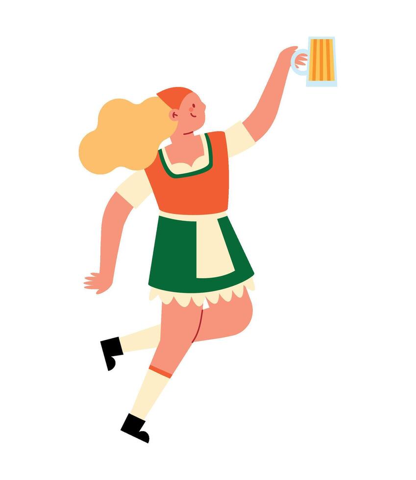 A girl in a bavarian costume holding a beer mug vector