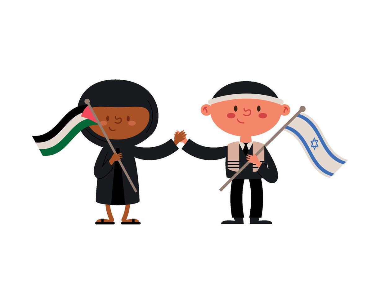 Two people holding israeli and palestinian flags vector