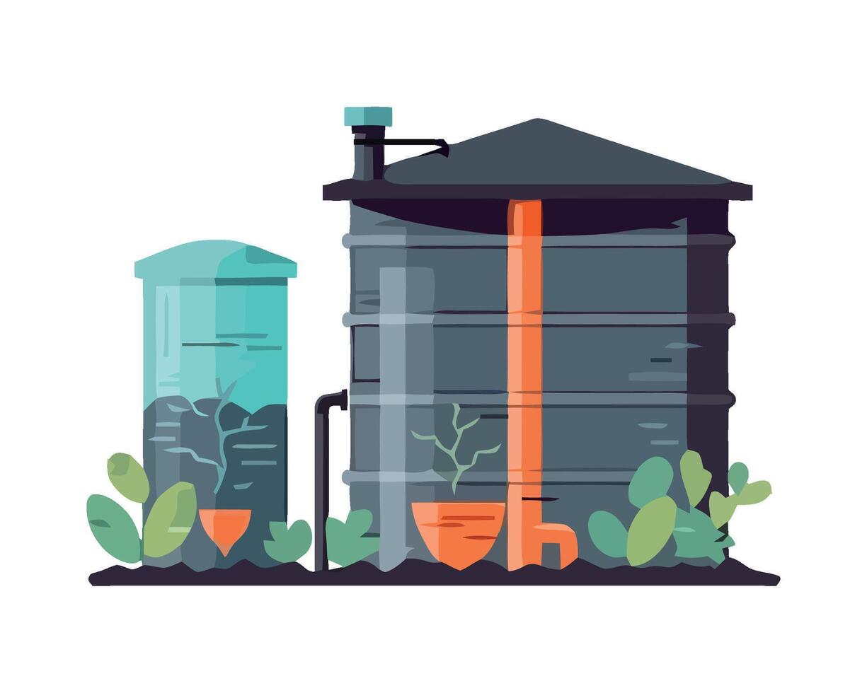 Water tank with plants and water vector