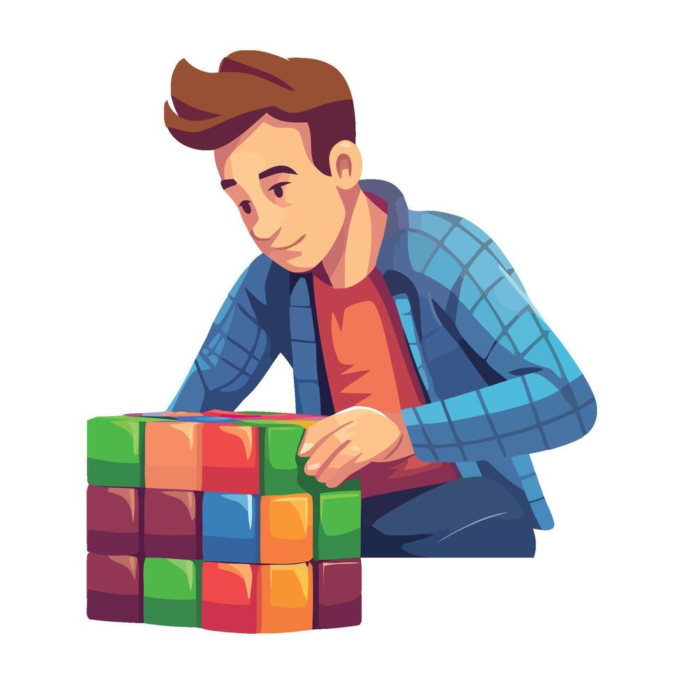 A man is playing with a cube puzzle vector