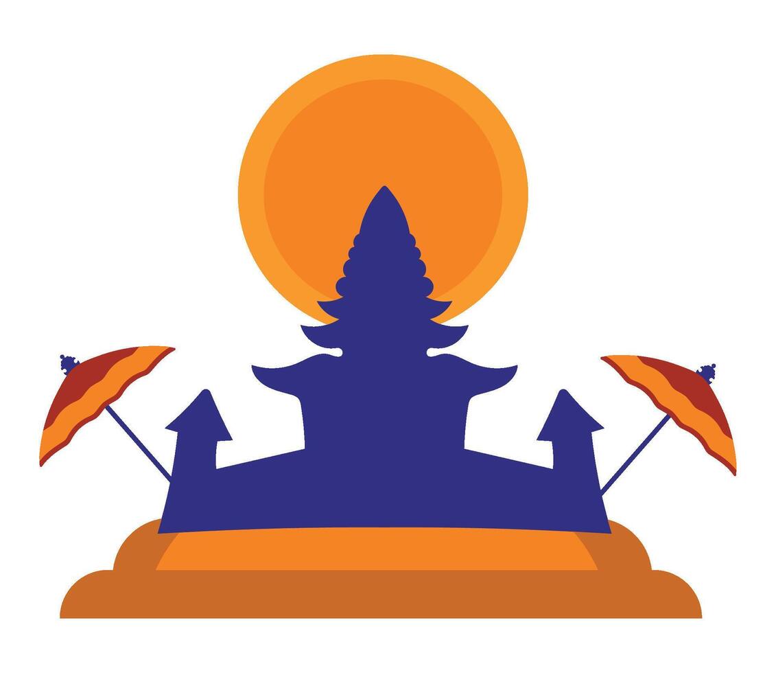 An orange and blue temple with two umbrellas vector