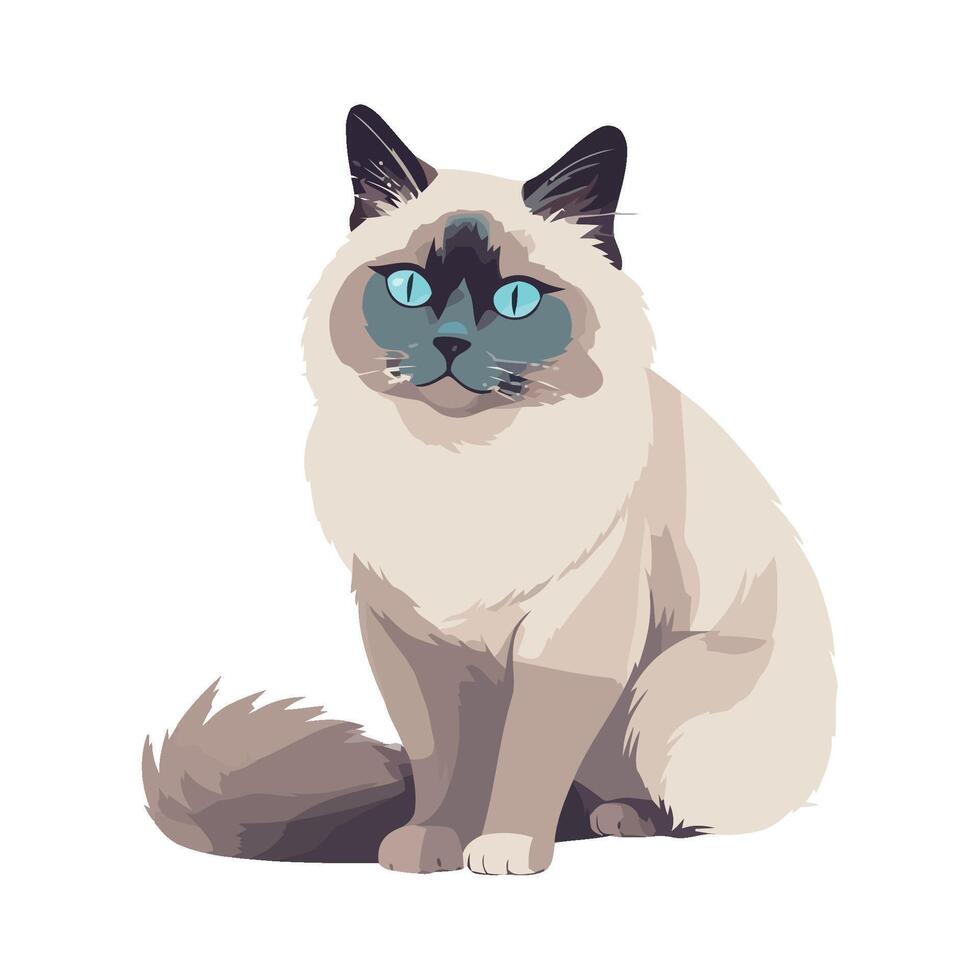 A cat with blue eyes is sitting down vector