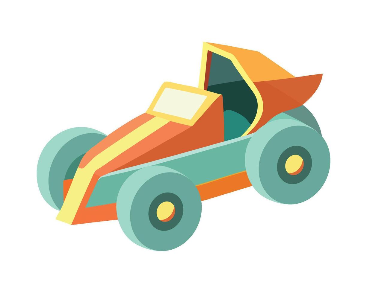 A cartoon car with a yellow top and orange wheels vector
