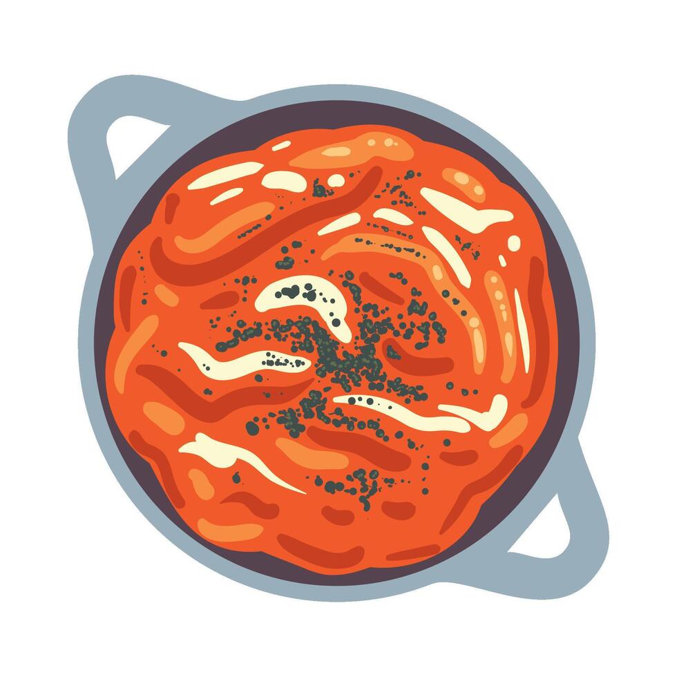 A dish of food in a pan on a white background vector