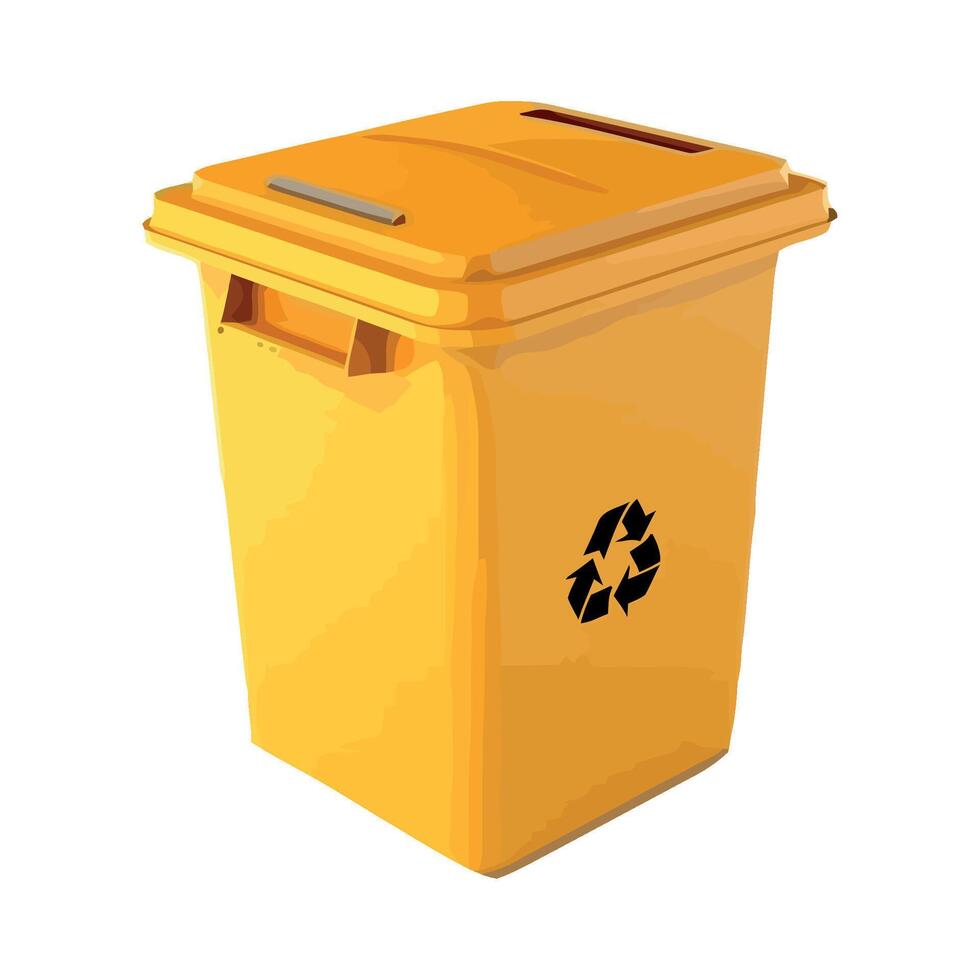 Yellow trash can with recycling symbol on it vector