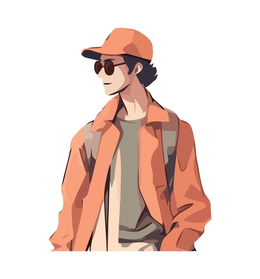An illustration of a man in an orange jacket and sunglasses vector