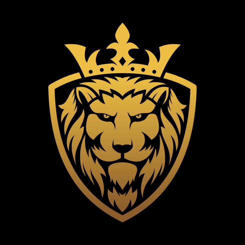 lion head logo with crown and shield vector