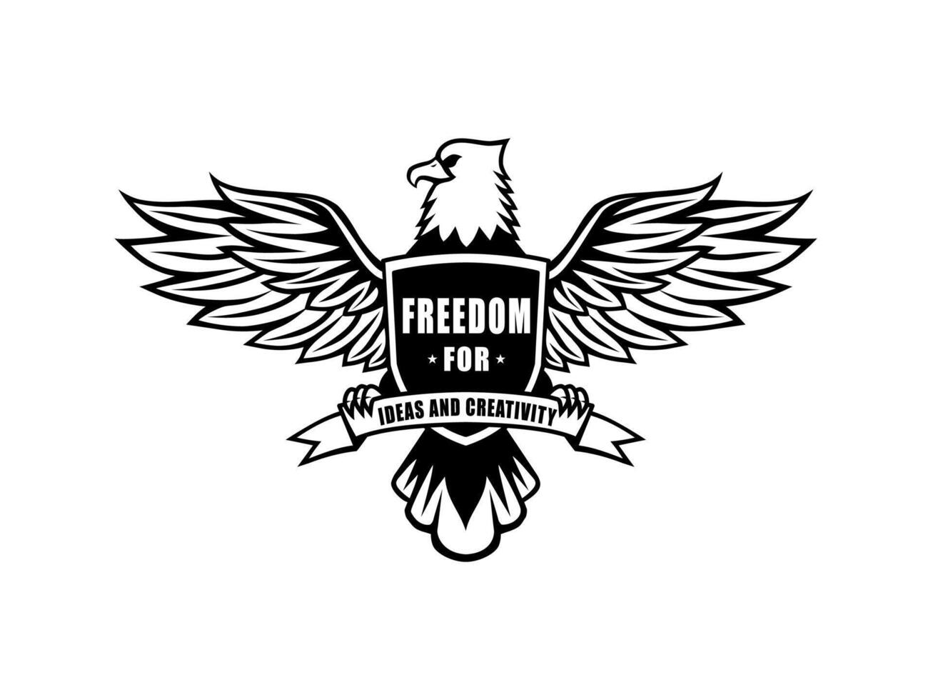 eagle logo illustration with shield on chest and flapping wings vector