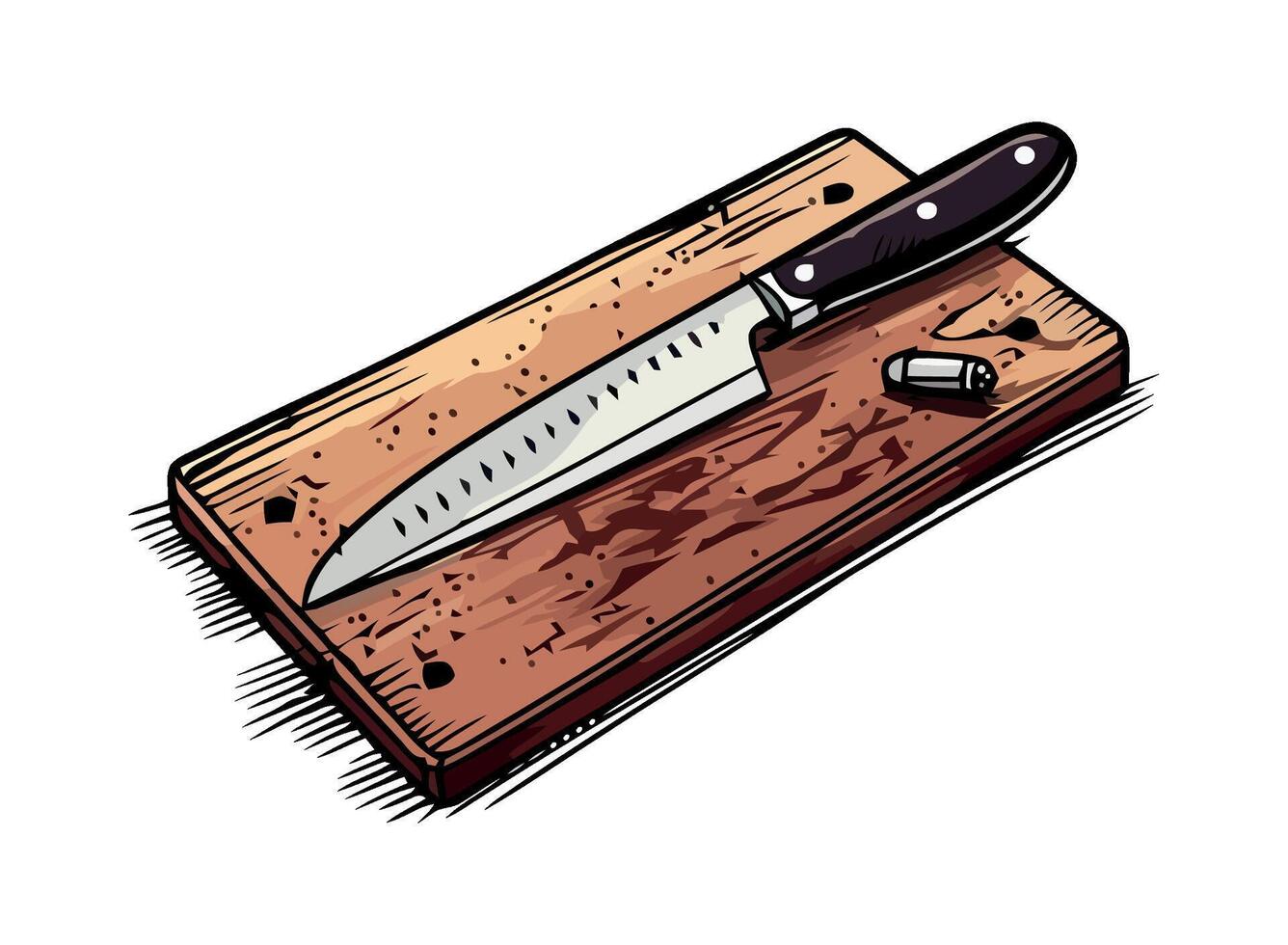 A knife on a cutting board with a knife on it vector