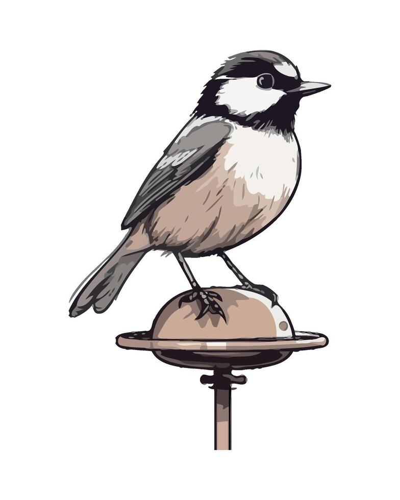 A black capped chickadee sitting on a bird feeder vector