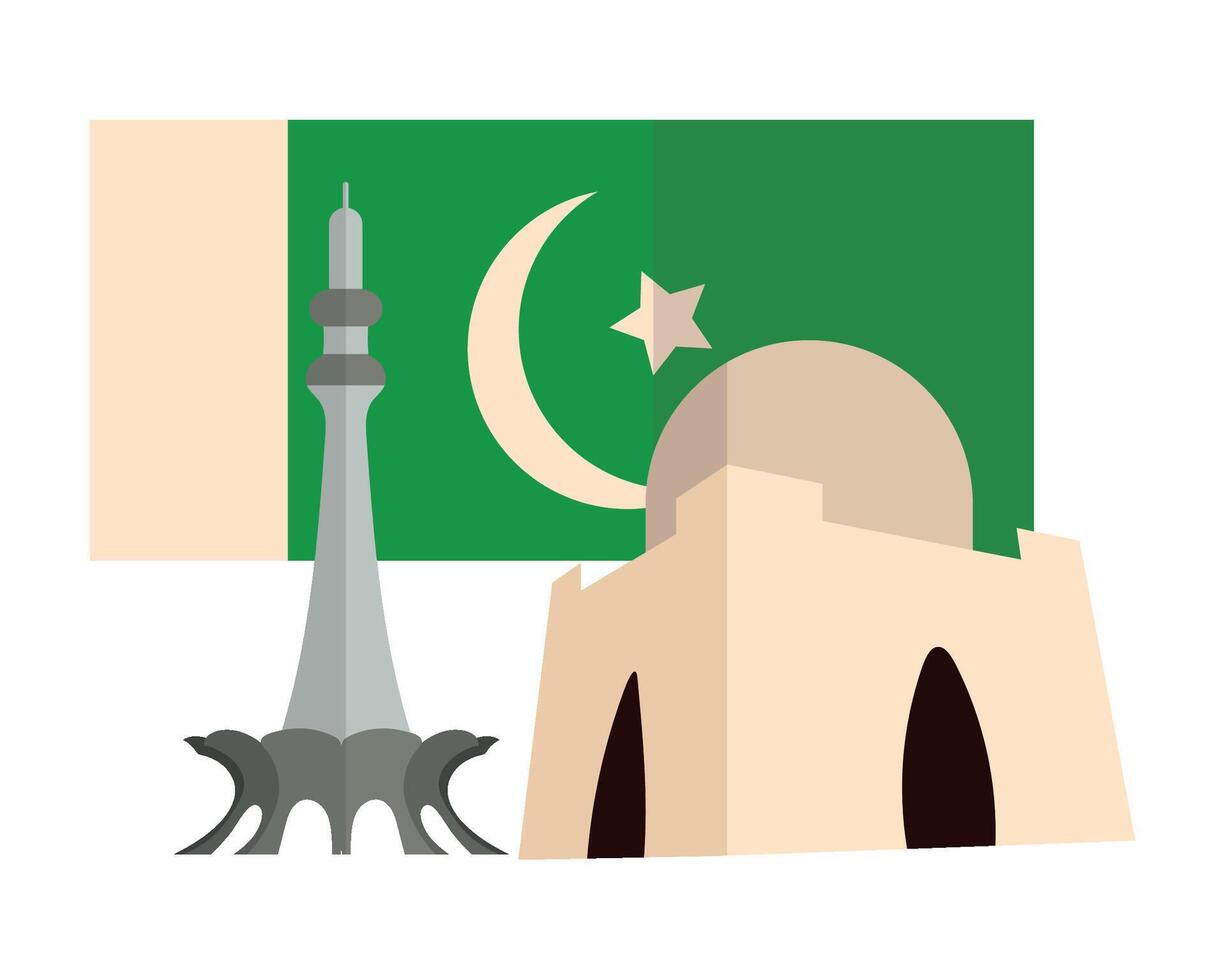 Pakistan flag and mosque with crescent and star vector
