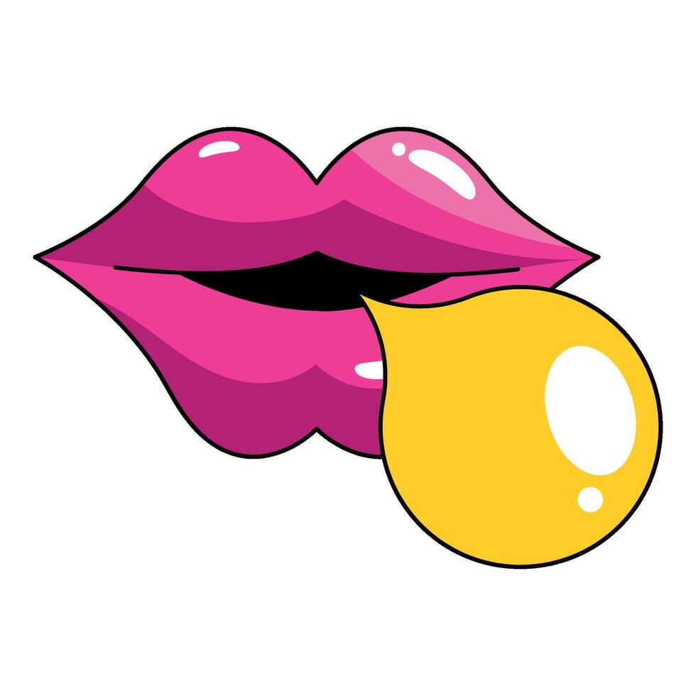 A cartoon pink lips with a yellow ball vector