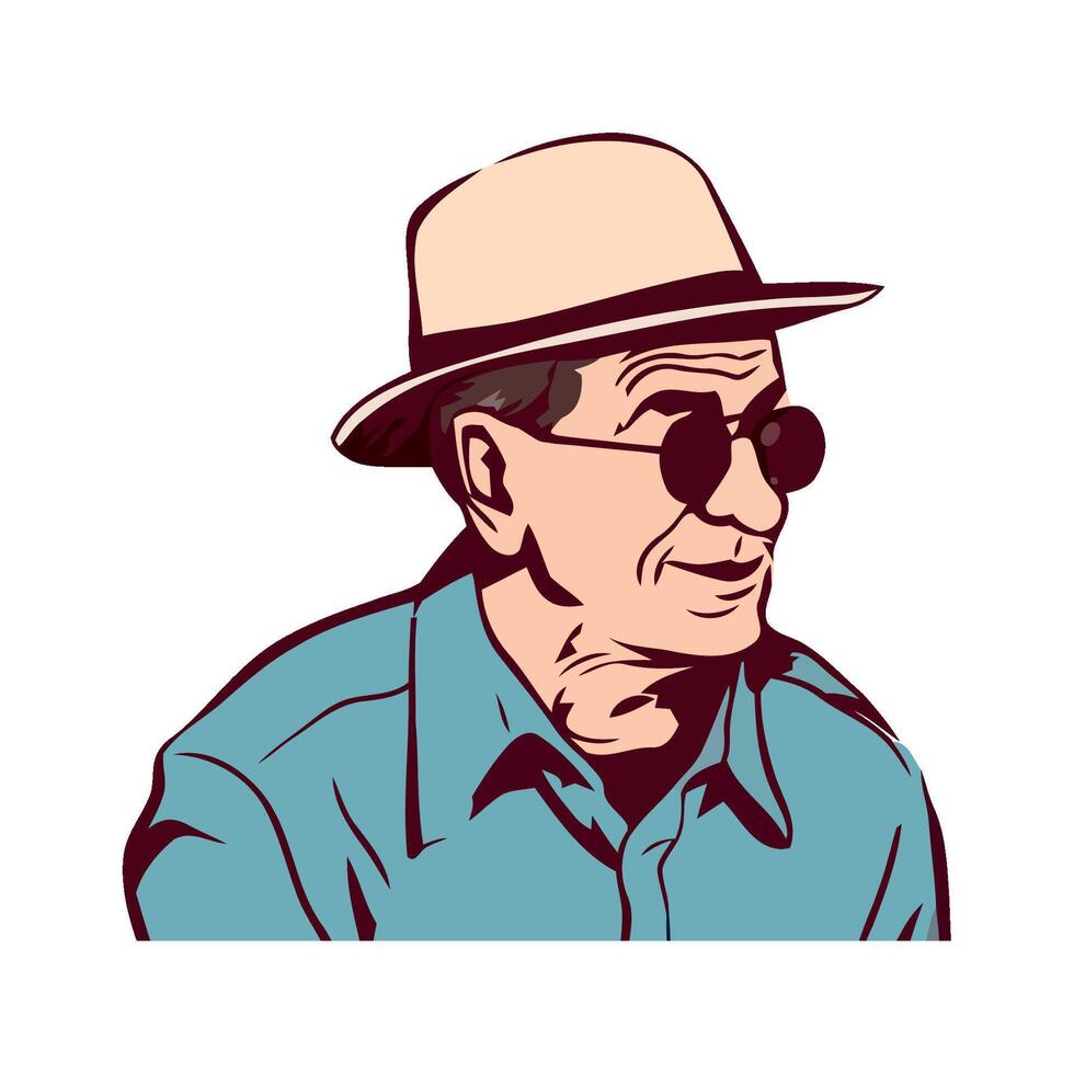 An old man wearing a hat and sunglasses vector