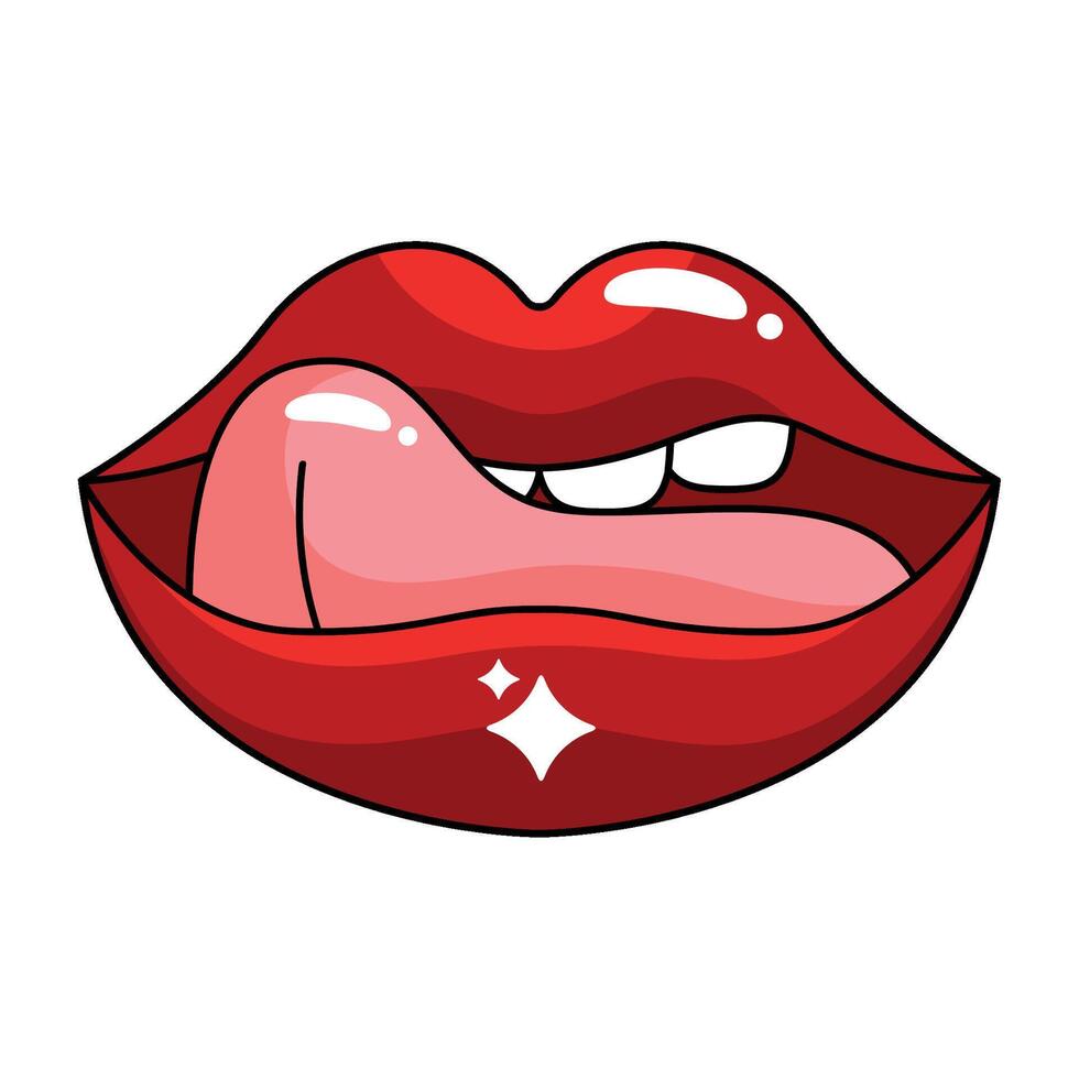 A cartoon red lips with a diamond on it vector