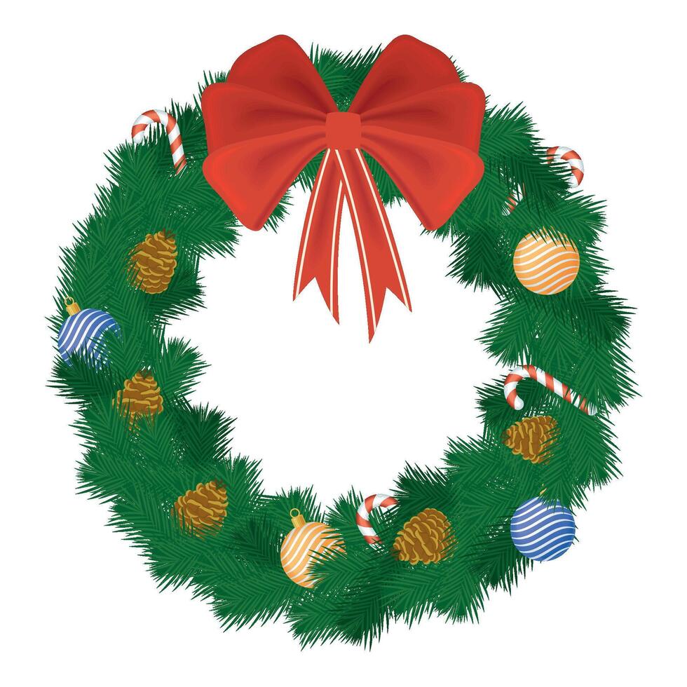 Christmas wreath with candy canes and ornaments vector