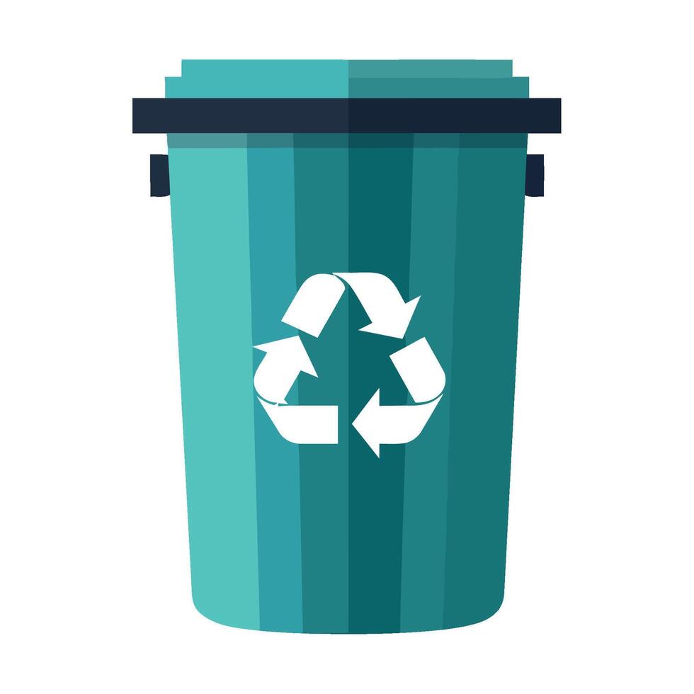 A recycle bin with a green lid and a white arrow vector