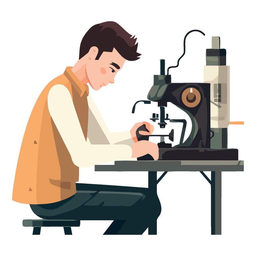 A man is working on a sewing machine vector