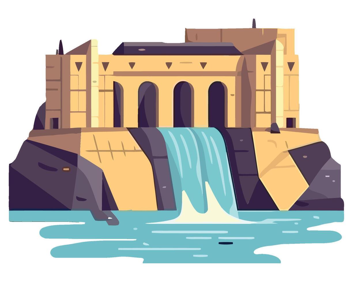 An illustration of a castle with a waterfall vector