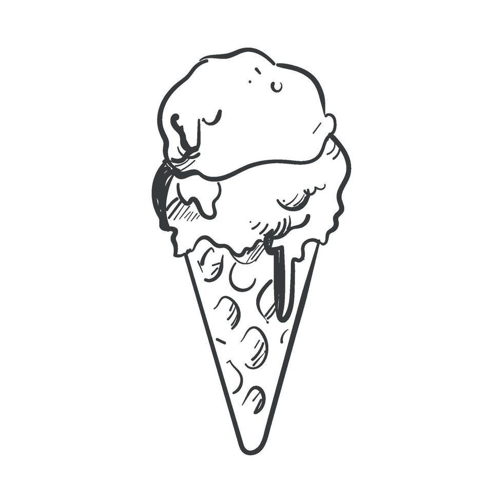 Ice cream in a waffle cone illustration vector