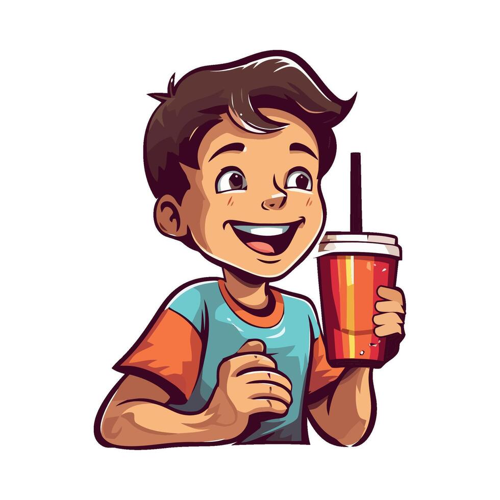 A cartoon boy holding a drink and smiling vector