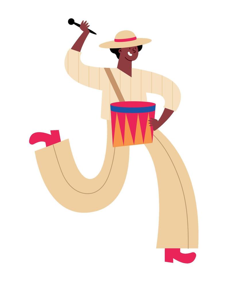 A cartoon man with a drum and hat vector