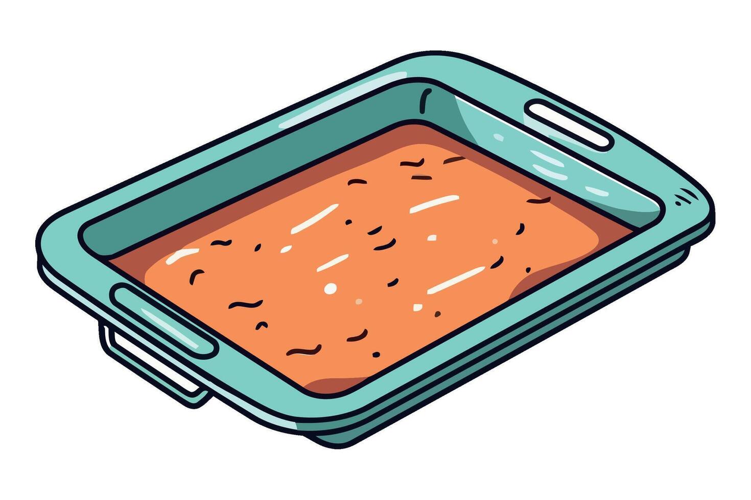A square baking dish with food in it vector