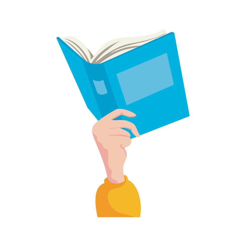 Hand holding a book, flat design illustration vector
