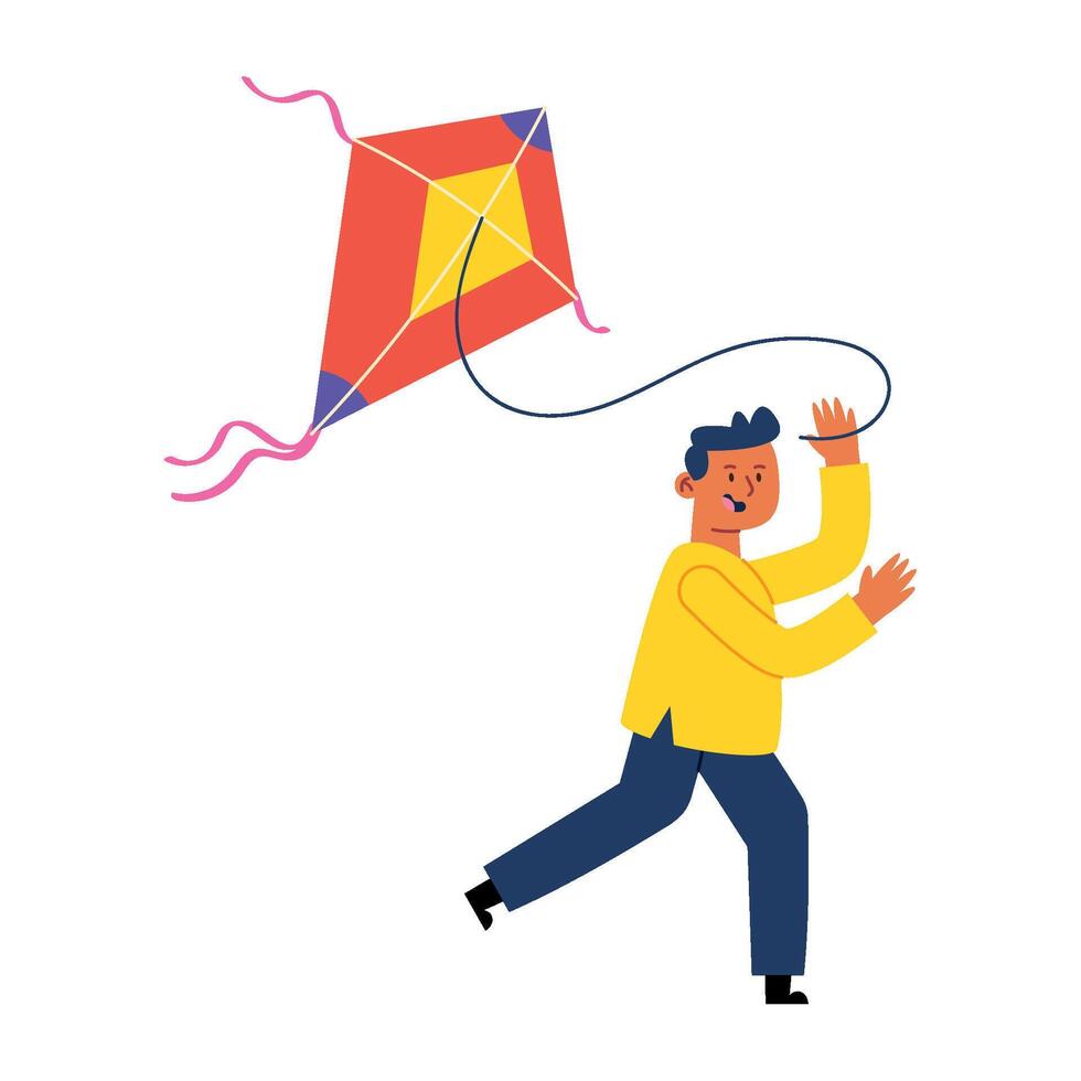 Man flying kite with string vector