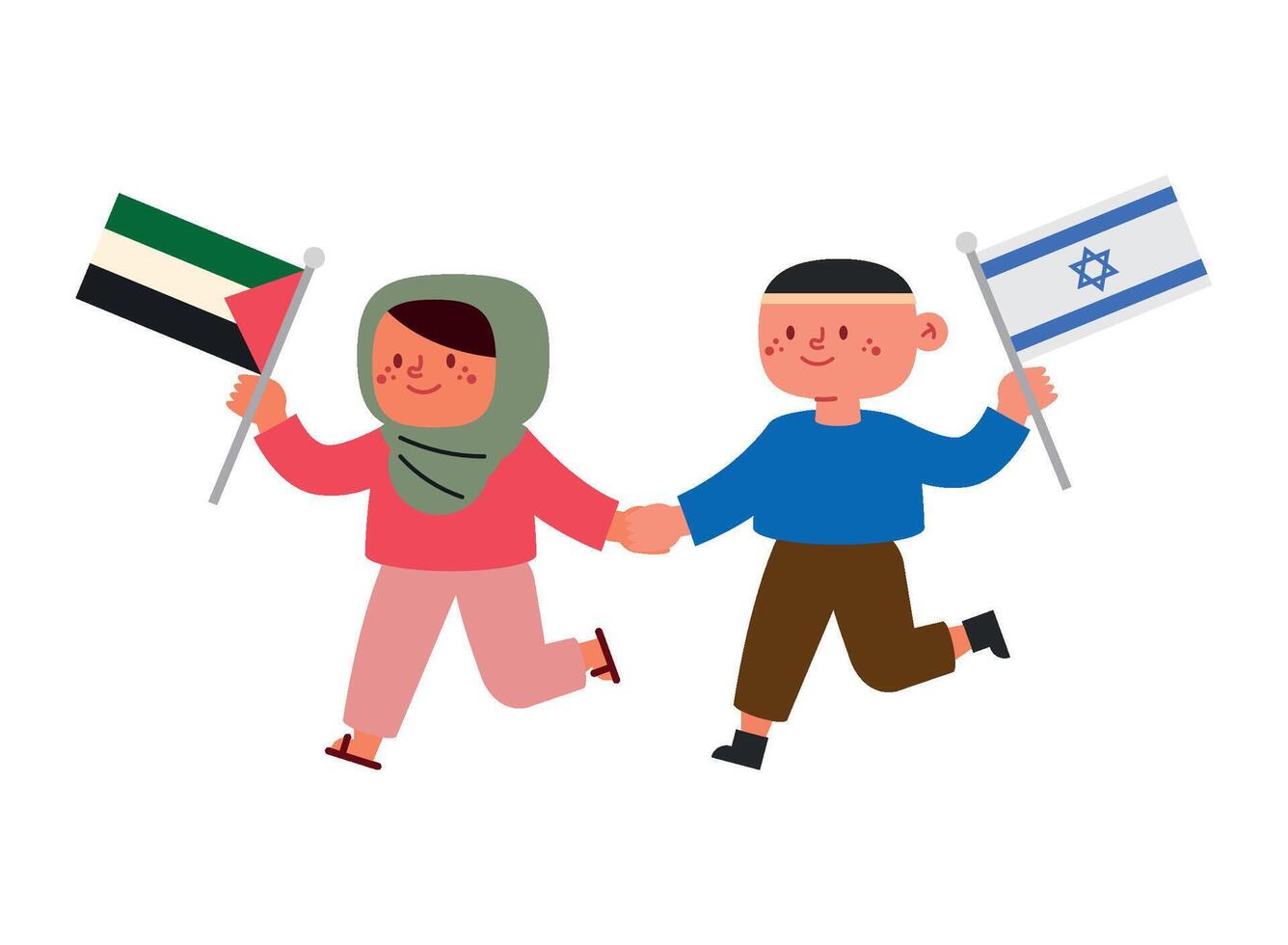 Two children holding israeli and uae flags vector