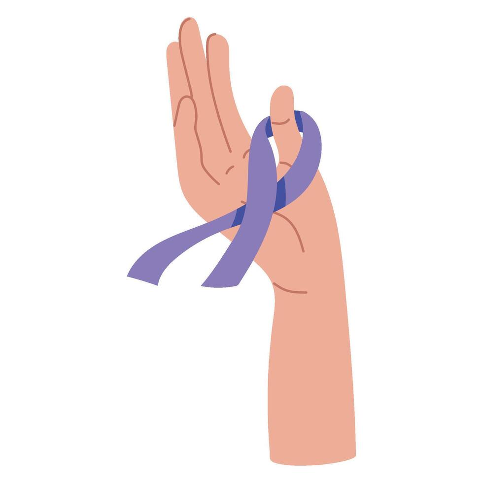 Hand holding purple ribbon for awareness of lupus vector
