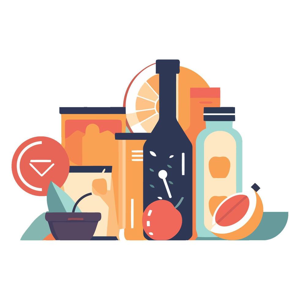 Food and drink items are shown in this illustration vector