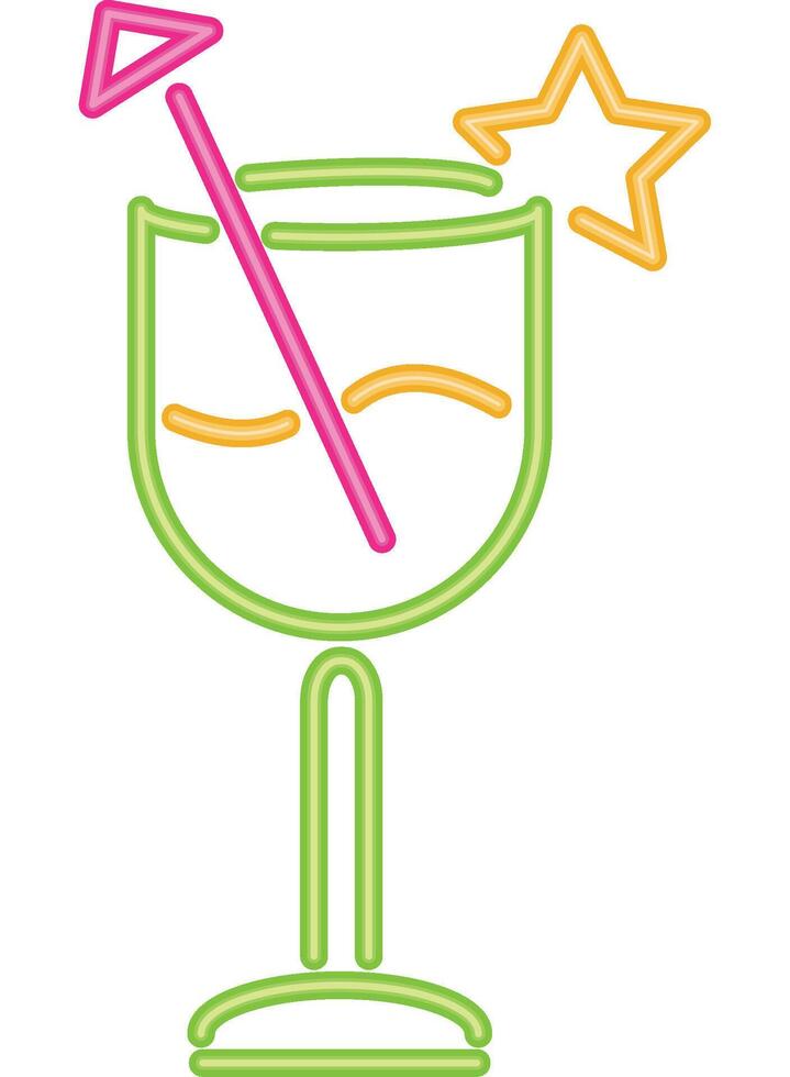 A neon sign with a cocktail glass and straw vector