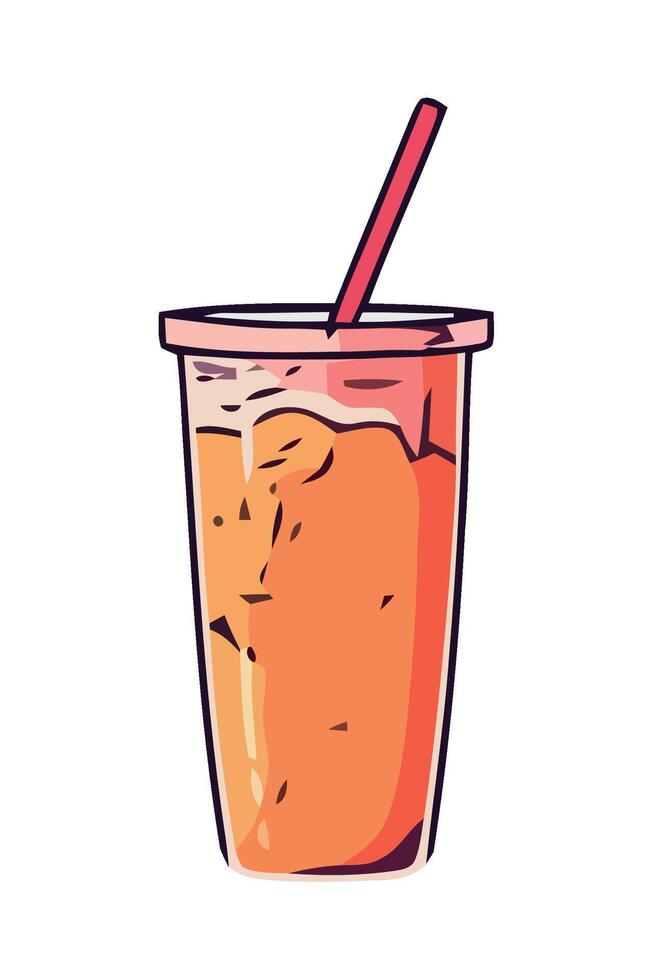Ice tea in a glass with a straw and a red straw vector