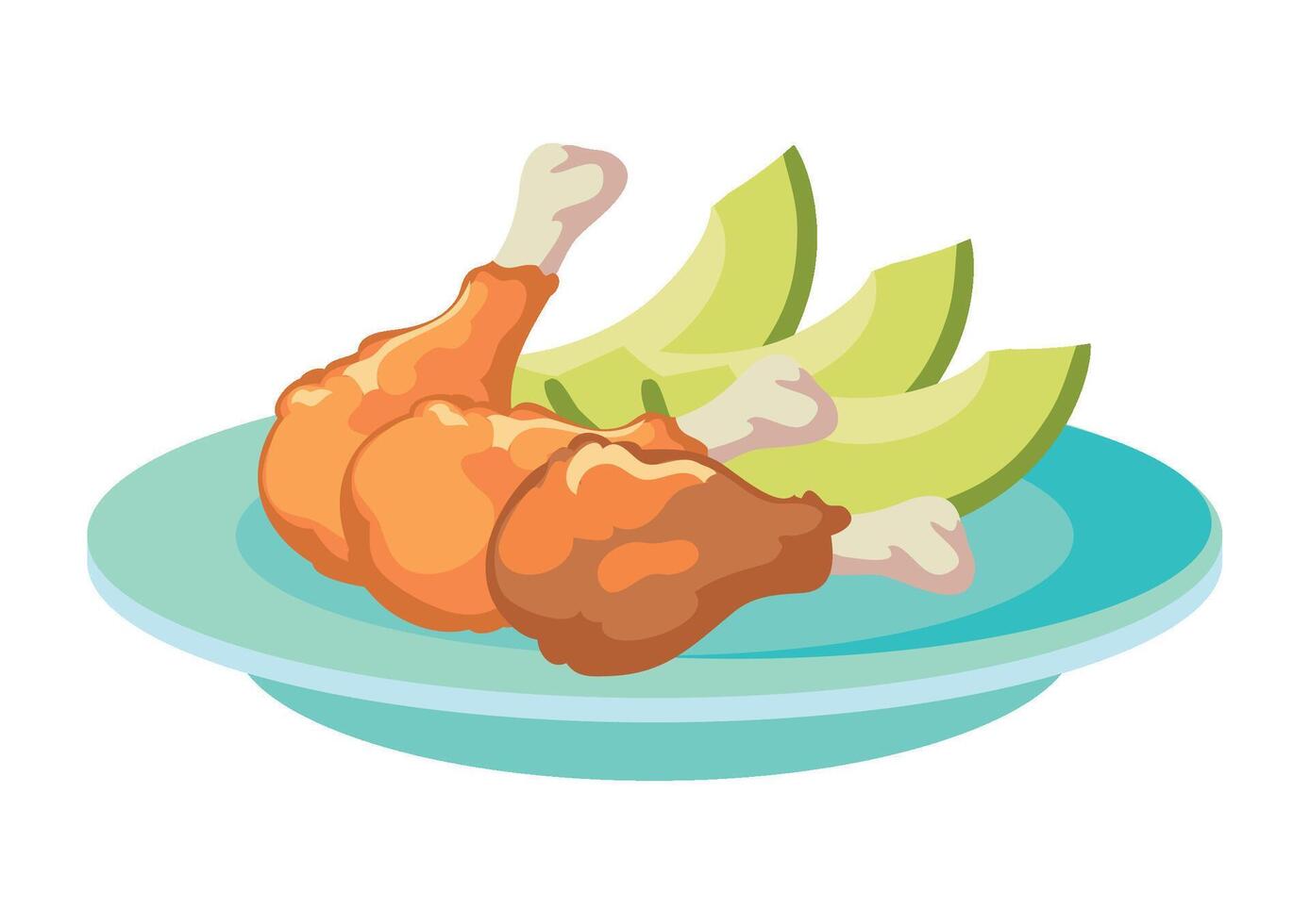 Chicken wings and avocado on plate illustration vector