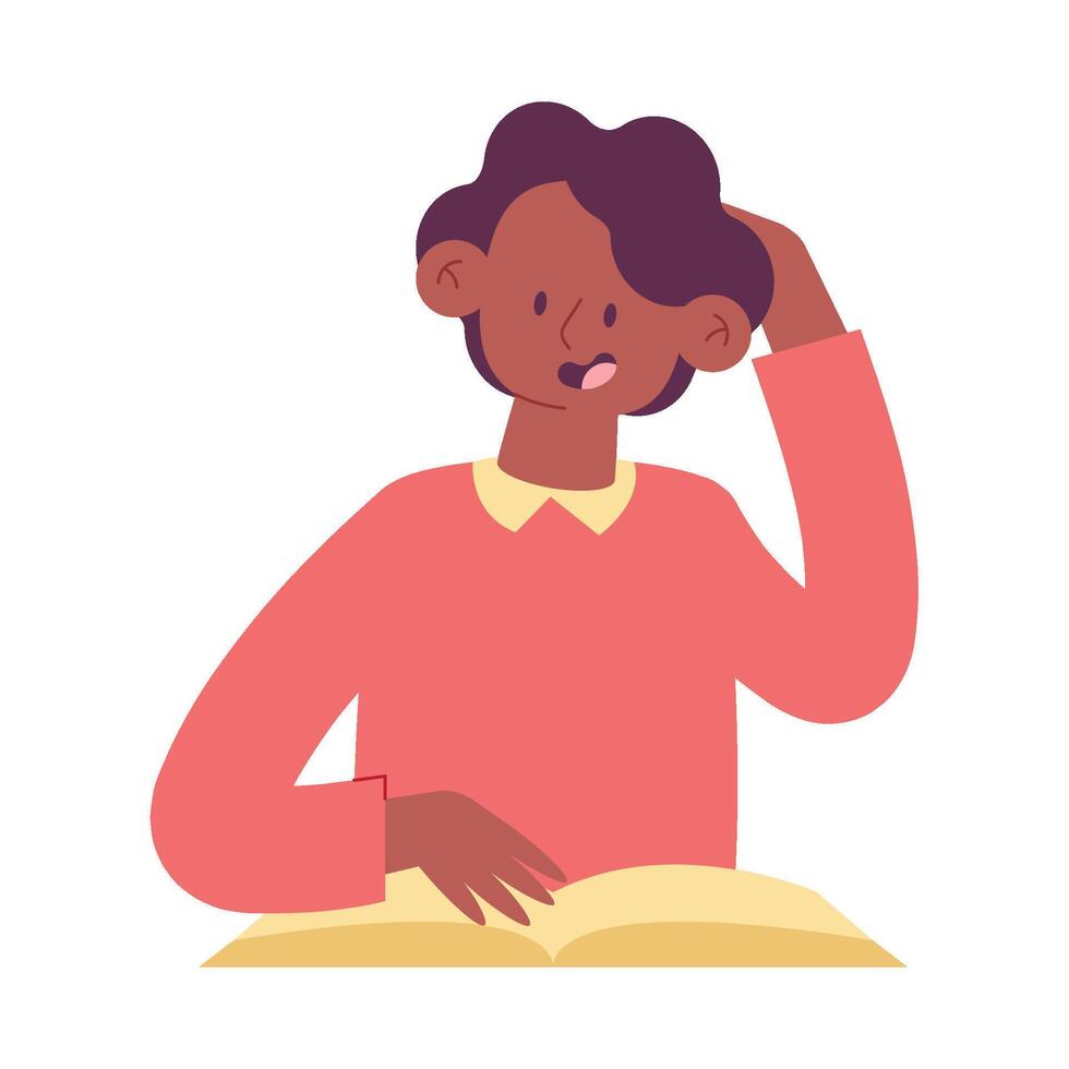 A woman is reading a book and thinking vector