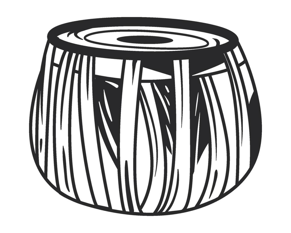 A black and white drawing of a drum vector