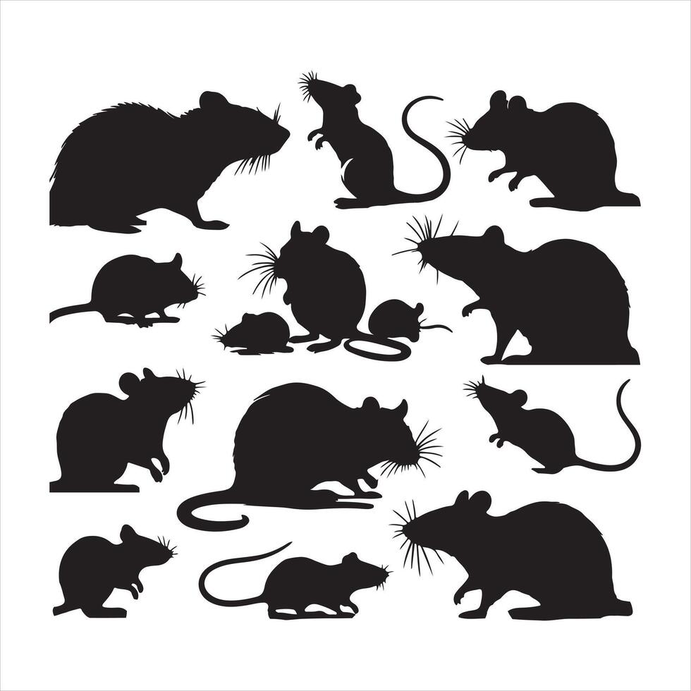 Rat and mouse collection silhouette on white background vector