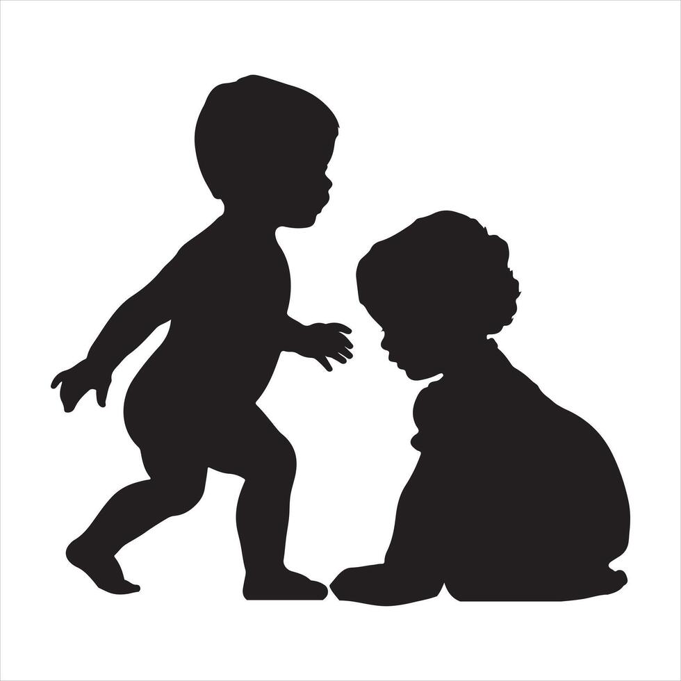 Baby and toddler silhouette isolated on white background. Sitting, crawling and standing silhouette on a white background vector