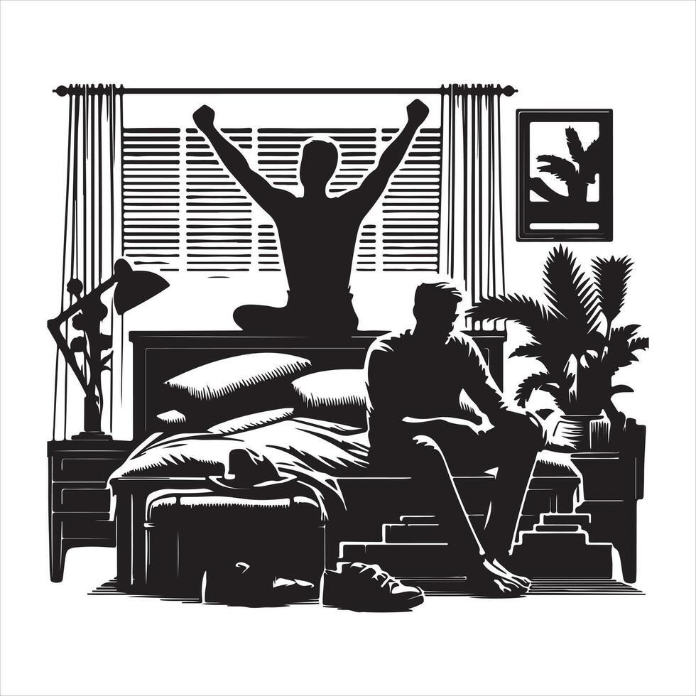 Set of man on bed silhouette on white background vector
