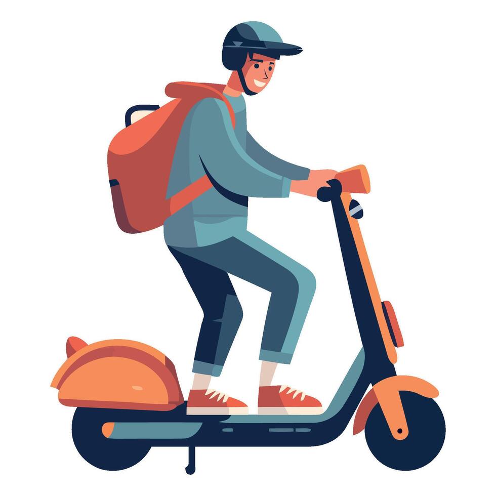 A man riding on a scooter with a backpack vector