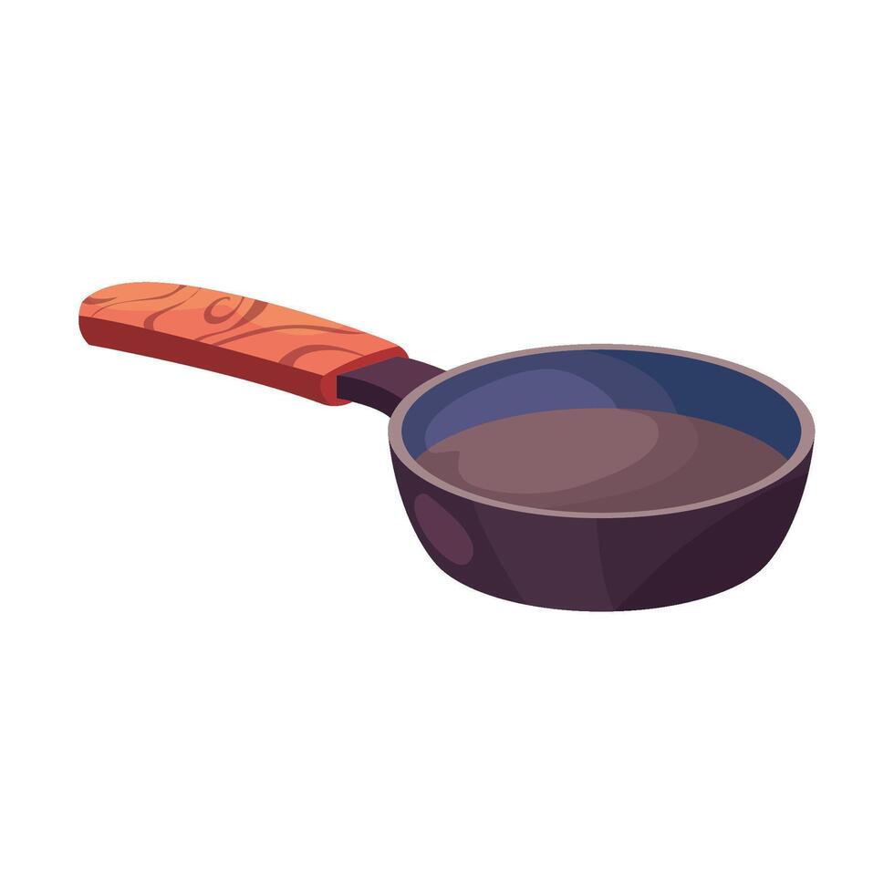 A frying pan with a wooden handle on a white background vector