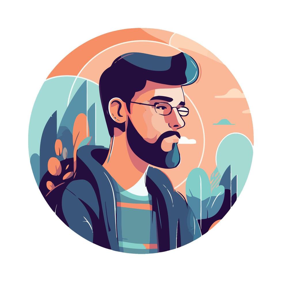 A man with glasses and beard in a circle vector