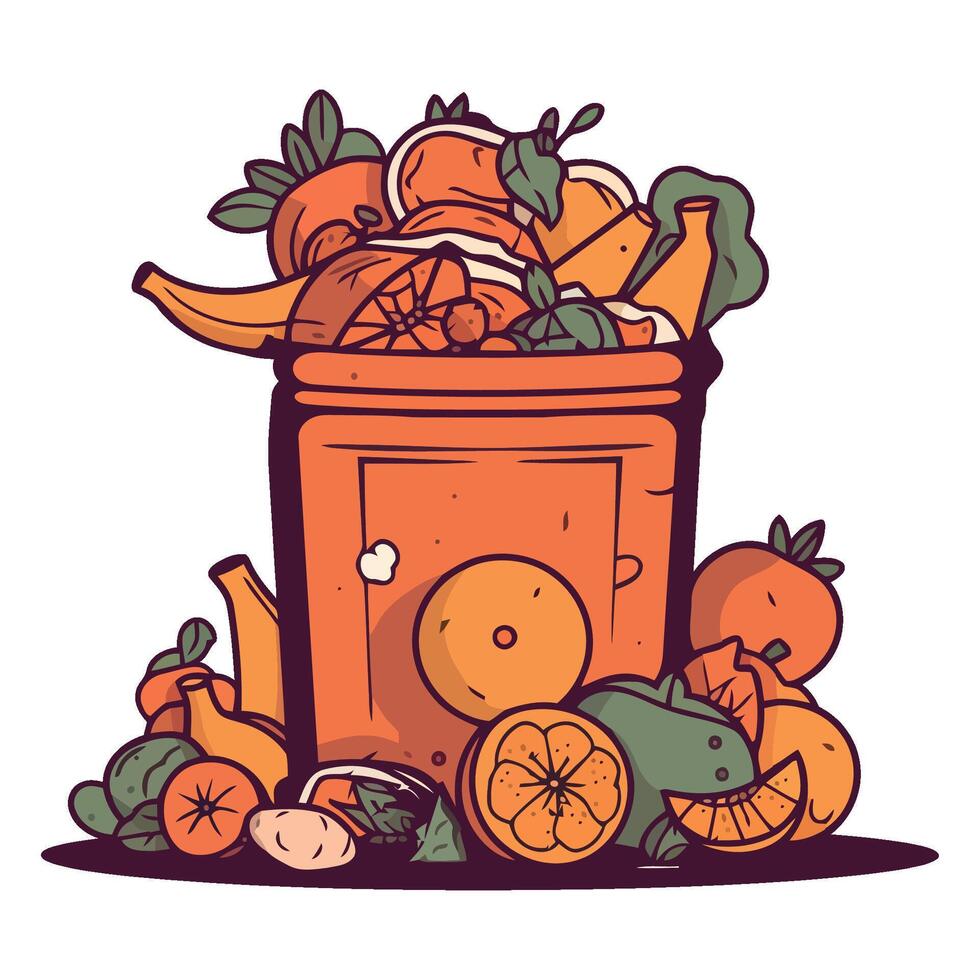 A garbage can full of fruit and vegetables vector