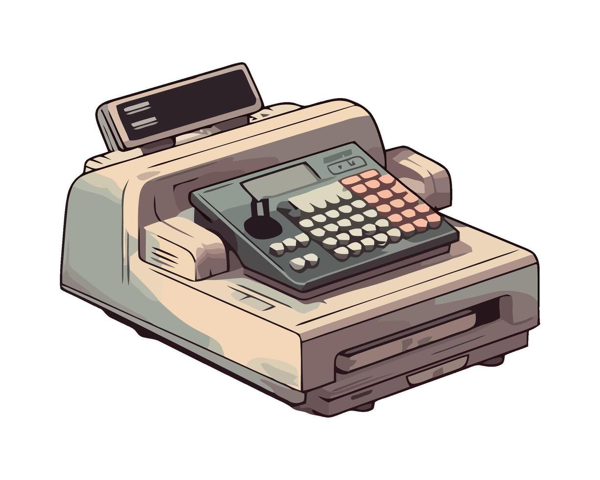 An old cash register with a keyboard and a monitor vector